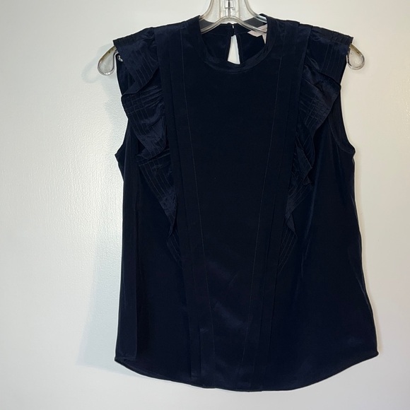 Rebecca Taylor Midnight Pintuck Sleeveless 100% Silk Button Back Blouse Size XS - Picture 3 of 7